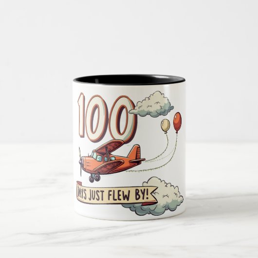 100 Tage einfach vorbeifliegen Zweifarbige Tasse (Mittel)