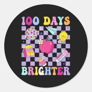 100 Tage Hellere Retro-Disco 100. Schultag Runder Aufkleber