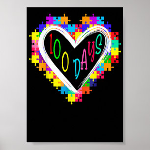 100 Tage Herz 100. Schultag Lehrer Autism Poster