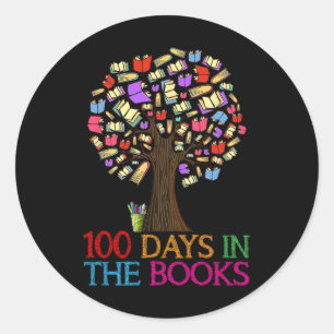 100 Tage in den Büchern Baum 100. Tag der Schulzei Runder Aufkleber