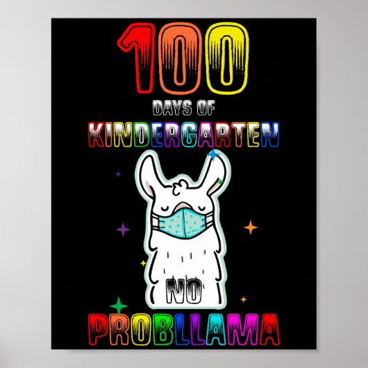 100 Tage Kindergarten No Probllama Llama Poster (Vorne)