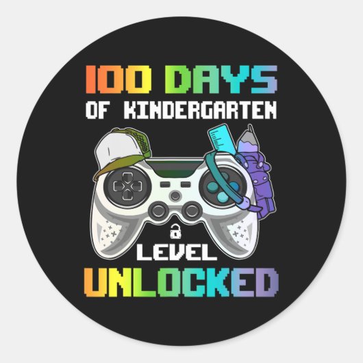 100 Tage Kindergartenlevel unlock Gamer Vide Runder Aufkleber (Vorderseite)