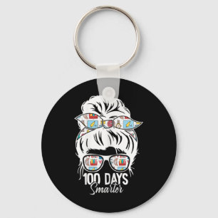 100 Tage klüger 100. Tag der Schule Messy Bun Mama Schlüsselanhänger