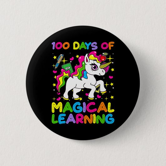 100 Tage magisches Lernen 100. Schultag Button (Vorderseite)