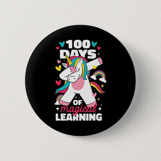 100 Tage magisches Lernen 100. Schultag Button (Vorderseite)