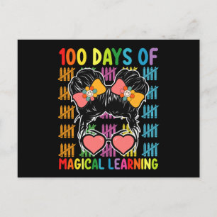 100 Tage Magisches Lernen Messy Bun School Postkarte