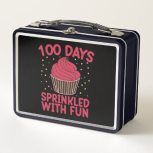 100 Tage mit lustigen Cupcake School Girl Metall Brotdose