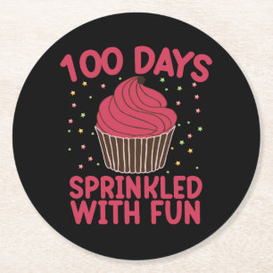 100 Tage mit lustigen Cupcake School Girl Runder Pappuntersetzer