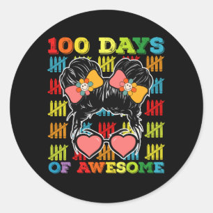 100 Tage Phantastische Messy Bun 100. Schultag Runder Aufkleber