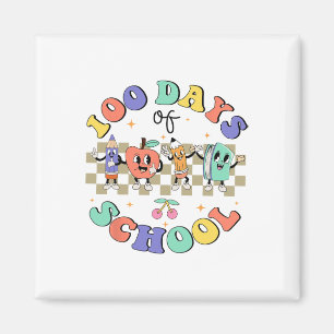100 Tage Retro Groovy Teacher Schule 100. Tag Magnet
