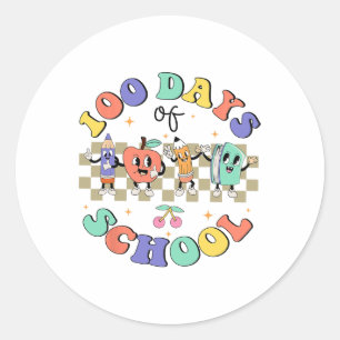 100 Tage Retro Groovy Teacher Schule 100. Tag Runder Aufkleber