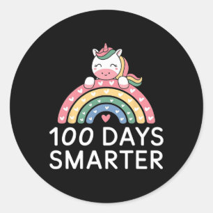 100 Tage Schlauer Regenbogen Einhorn 100. Scho-Tag Runder Aufkleber