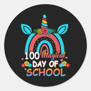 100 Tage Schlauer Regenbogen Einhorn 100. Scho-Tag Runder Aufkleber
