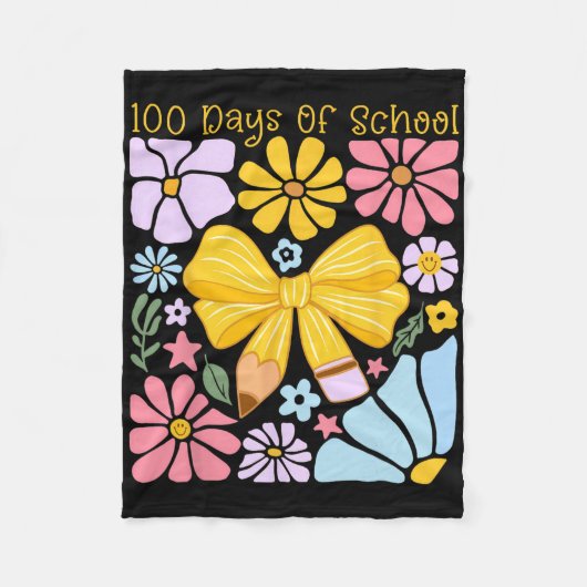 100 Tage Schule Bleistift Blumenbogen Meilenstein Fleecedecke (Vorderseite)