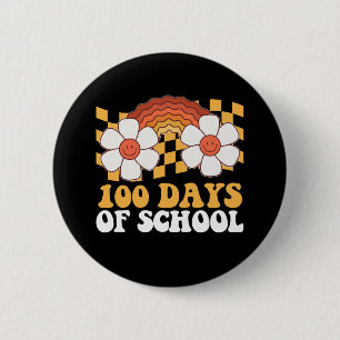 100 Tage Schule Blumen Regenbogen Groovy Retro Button