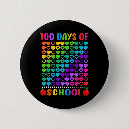 100 Tage Schule Bunte Herzen Lehrer Schüler Button (Vorderseite)