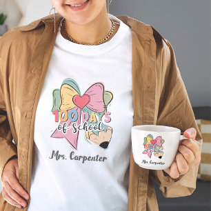 100 Tage Schule 🎀 Coquette Bow Custom Teacher T-Shirt