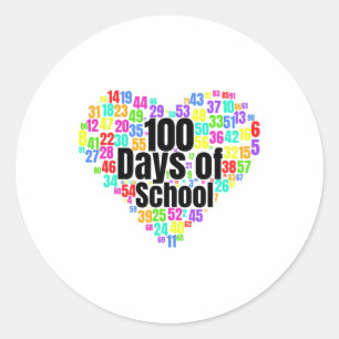 100 Tage Schule - Design aus Zahlen im Herzen Runder Aufkleber