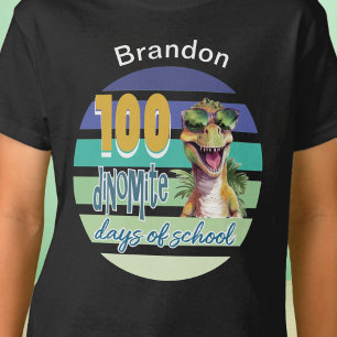 100 Tage Schule Dinosaurier Schüler Monogramm T-Shirt