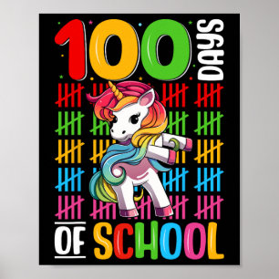 100 Tage Schule Einhorn Kinder Mädchen 100. Tag Poster