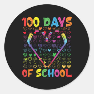 100 Tage Schule Eishockeyschläger Jungen Mädchen 1 Runder Aufkleber
