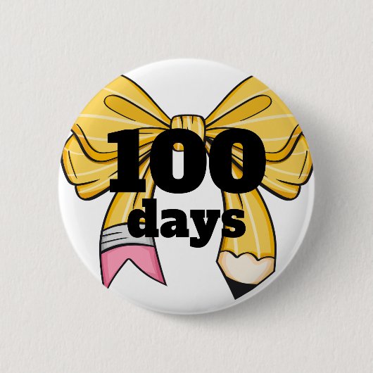 100 Tage Schule Gelber Bleistift Bogen Button (Vorderseite)