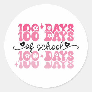 100 Tage Schule Groovy 100. Tag Lehrer Mädchen K Runder Aufkleber