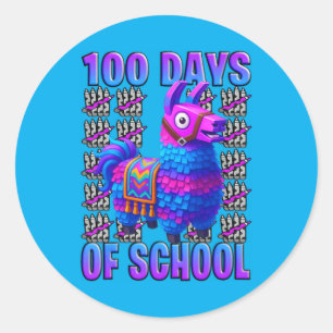 100 Tage Schule Lama Gaming Lustig Cool Kids Runder Aufkleber