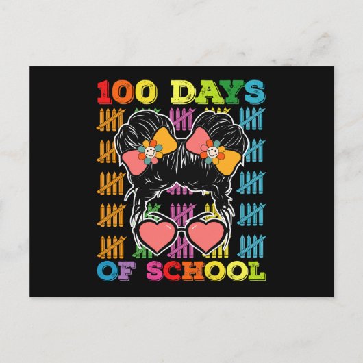 100 Tage Schule Messy Bun Lehrer Postkarte (Vorderseite)
