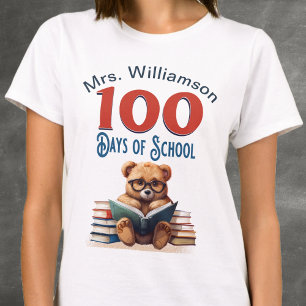 100 Tage Schule Süßer Bär Lesender Lehrer T-Shirt