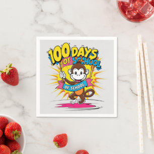 100 Tage Schulfeier Affen Spaß Grafik Serviette