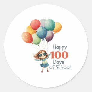 100 Tage Schulfeier Outfit für Mädchen Runder Aufkleber