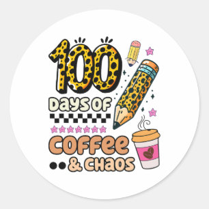 100 Tage Schulkaffee über 100 Tage Leopard Runder Aufkleber