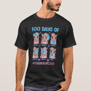 100 Tage Schullehrer Lama trägt Maske falsch T-Shirt