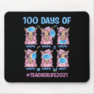 100 Tage Schullehrer Llama tragen Maske Wron Mousepad