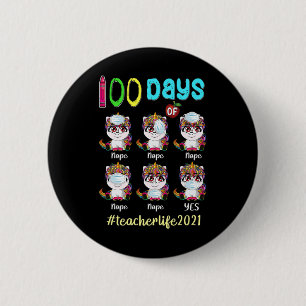 100 Tage Schullehrer Unicorn Wearing Maske W Button
