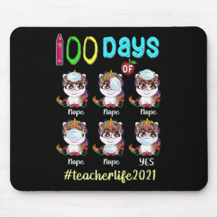 100 Tage Schullehrer Unicorn Wearing Maske W Mousepad