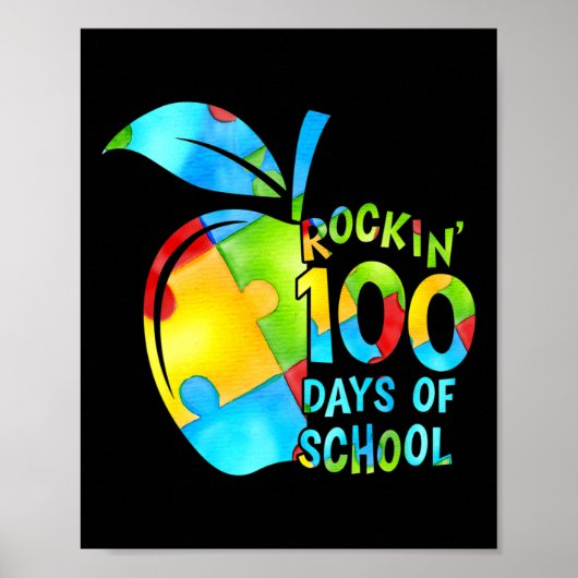 100 Tage Schulpuzzle Apfelautismus Bewusstsein Poster (Vorne)