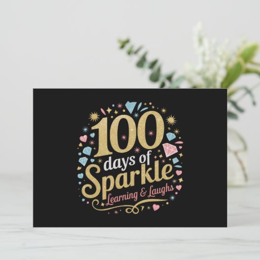 100 Tage Schulsparkle-Lernen und Lächeln Einladung (Stehend Vorderseite)