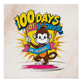 100 Tage Schulspass Cartoon Affen Design Poster
