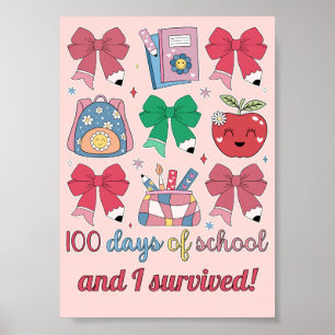 100 Tage Schultag Coquette Bleistift-Schleifen Süß Poster
