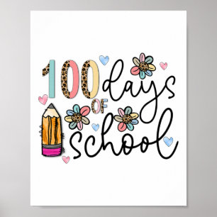 100 Tage Schultag Lehrer 100. Schultag Retro Poster