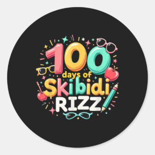 100 Tage Skibidi Rizz 100. Tag der Schule Kinder Runder Aufkleber