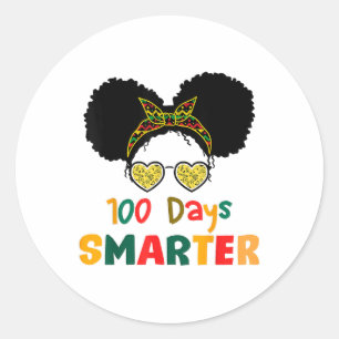 100 Tage Smarter Black Girl Messy Bun 100. Tag Runder Aufkleber