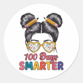 100 Tage Smarter Girls Messy Bun Hair 100. Tag Runder Aufkleber