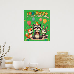 100 Tage Spaß: Niedliche Tiere Poster