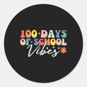 100 Tage Vibes 100. Tag der Schule Groovy Lehrer Runder Aufkleber