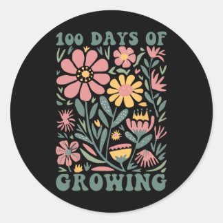 100 Tage wachsende boho Blume 100 Tage Schoo Runder Aufkleber