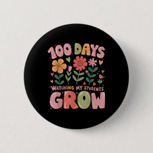 100 Tage wachsende Retro-Blume Lehrer 100. Tag Button