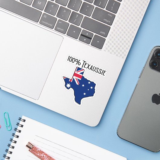 100% Texaussie Custom-Cut Vinyl Sticker (Laptop mit iPhone)